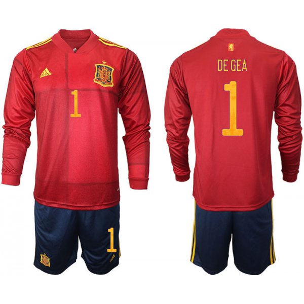 Men 2021 European Cup Spain home Long sleeve 1 De Gea soccer jerseys