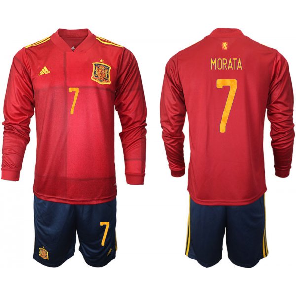 Men 2021 European Cup Spain home Long sleeve 7 soccer jerseys