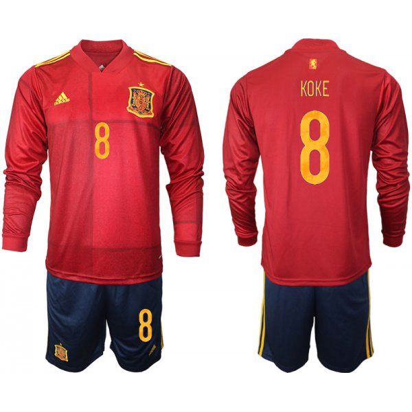Men 2021 European Cup Spain home Long sleeve 8 soccer jerseys