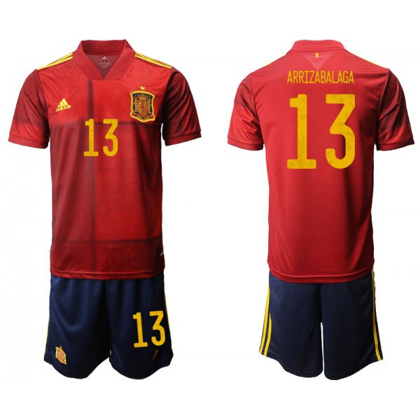 Men 2021 European Cup Spain home red 13 Soccer Jersey