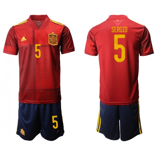 Men 2021 European Cup Spain home red 5 Soccer Jersey