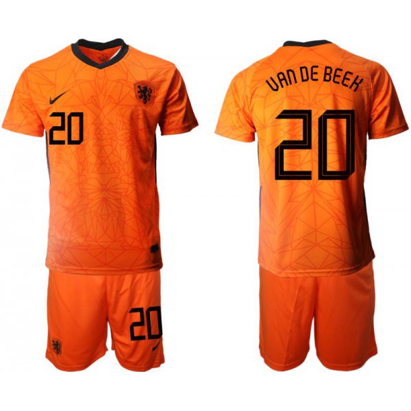 Men 2020-2021 European Cup Netherlands home orange 20 Nike Soccer Jersey