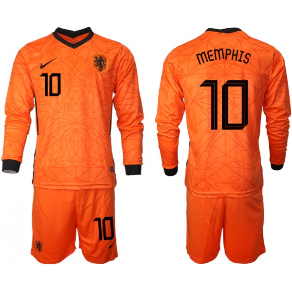 Men 2021 European Cup Netherlands home long sleeve 10 soccer jerseys