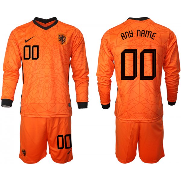 Men 2021 European Cup Netherlands home long sleeve custom soccer jerseys