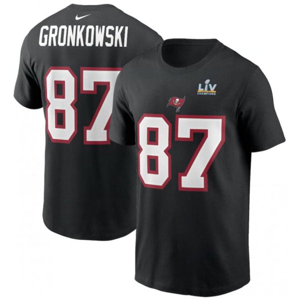 Men's Tampa Bay Buccaneers Rob Gronkowski Nike Black Super Bowl LV Champions Name & Number T-Shirt