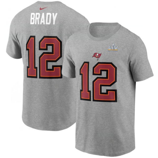 Men's Tampa Bay Buccaneers Tom Brady Nike Heathered Gray Super Bowl LV Champions Name & Number T-Shirt