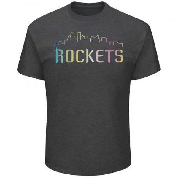 Houston Rockets Majestic Heather Charcoal Tek Patch Color Reflective Skyline T-Shirt