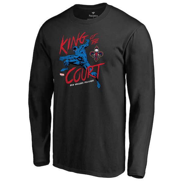 Men's New Orleans Pelicans Fanatics Branded Black Marvel Black Panther King of the Court Long Sleeve T-Shirt