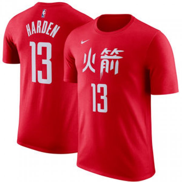 Men's Houston Rockets 13 James Harden Nike Red City Edition Name & Number Performance T-Shirt