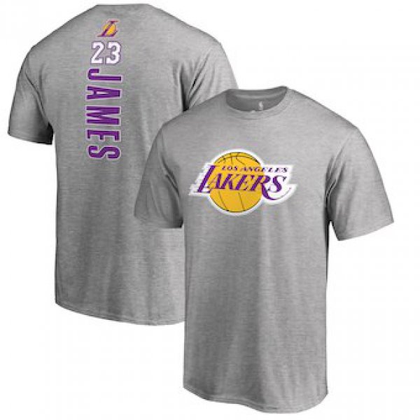 Men's Los Angeles Lakers 23 LeBron James Fanatics Branded Heather Gray Backer Name & Number T-Shirt
