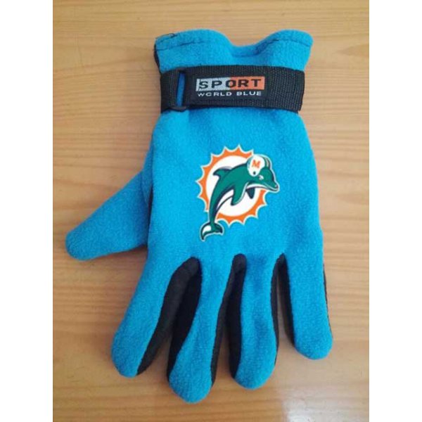 Miami Dolphins NFL Adult Winter Warm Gloves Light Blue