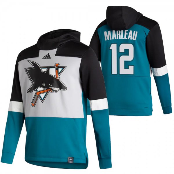 San Jose Sharks #12 Patrick Marleau Adidas Reverse Retro Pullover Hoodie Gray Teal