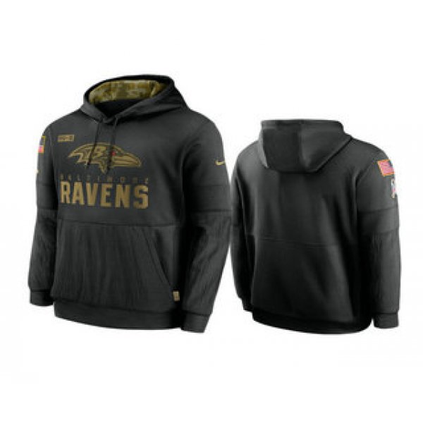 Men's Baltimore Ravens Black 2020 Salute to Service Sideline Performance Pullover Hoodie