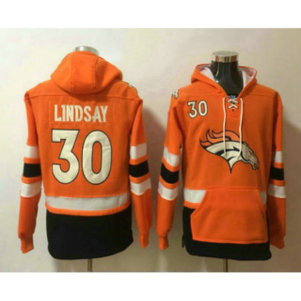 Men's Denver Broncos #30 Phillip Lindsay NEW Orange Pocket Stitched NFL Pullover Hoodie