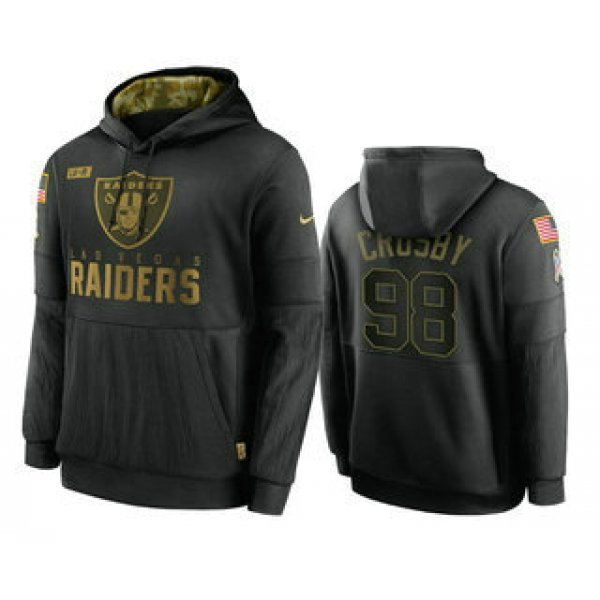 Men's Las Vegas Raiders #98 Maxx Crosby Black 2020 Salute To Service Sideline Performance Pullover Hoodie