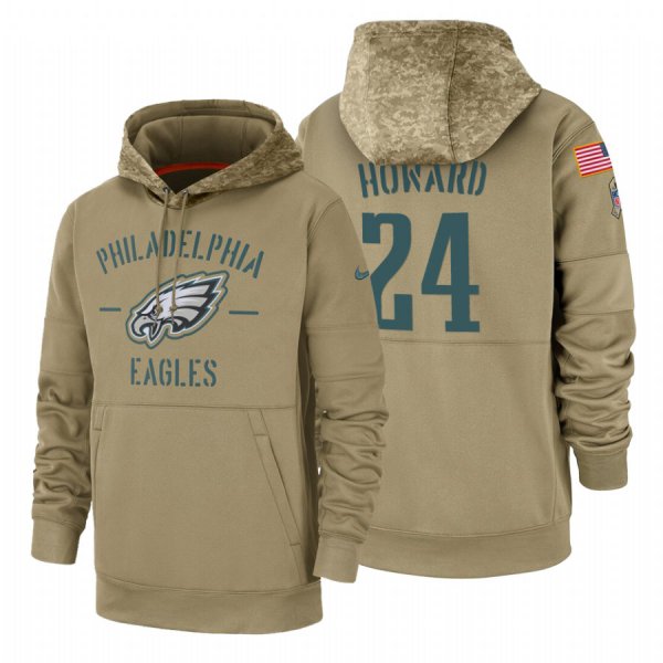 Philadelphia Eagles #24 Jordan Howard Nike Tan 2019 Salute To Service Name & Number Sideline Therma Pullover Hoodie