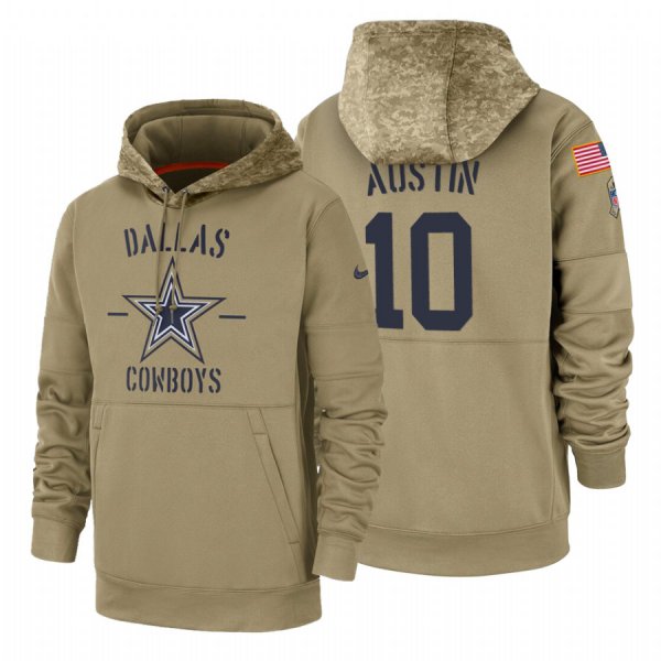 Dallas Cowboys #10 Tavon Austin Nike Tan 2019 Salute To Service Name & Number Sideline Therma Pullover Hoodie