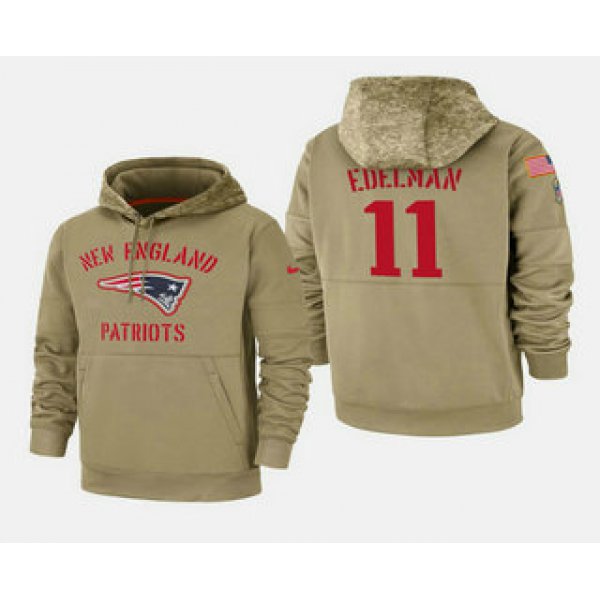 Men's New England Patriots #11 Julian Edelman 2019 Salute to Service Sideline Therma Pullover Hoodie