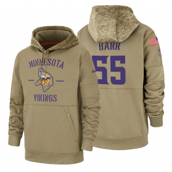 Minnesota Vikings #55 Anthony Barr Nike Tan 2019 Salute To Service Name & Number Sideline Therma Pullover Hoodie