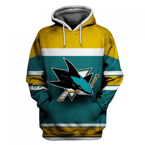 Men's San Jose Sharks Green All Stitched Hooded Sweatshirt