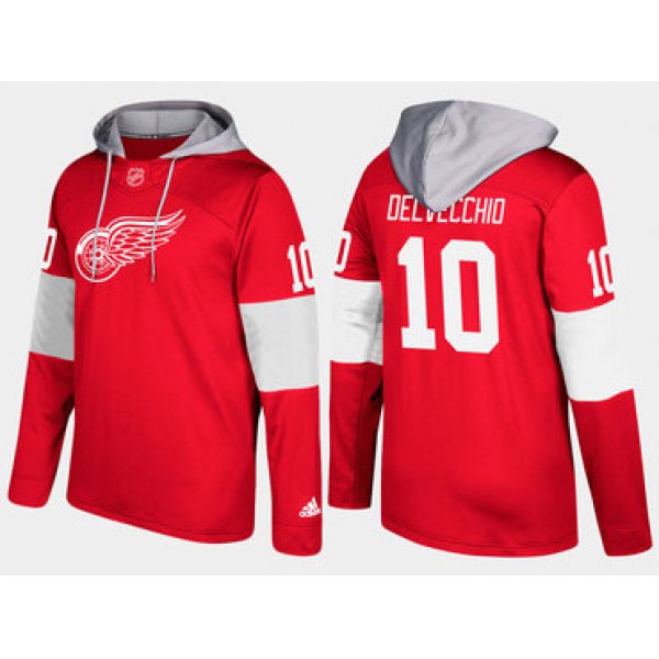 Adidas Detroit Red Wings 10 Alex Delvecchio Retired Red Name And Number Hoodie