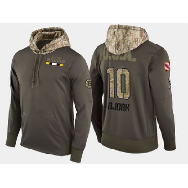 Nike Boston Bruins 10 Anders Bjork Olive Salute To Service Pullover Hoodie