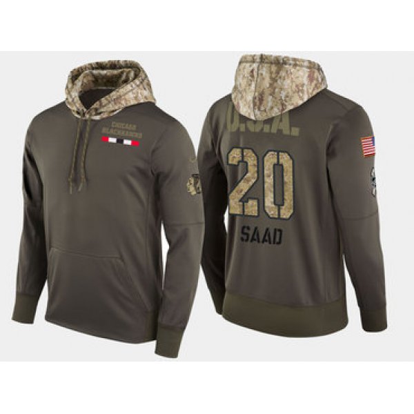 Nike Chicago Blackhawks 20 Brandon Saad Olive Salute To Service Pullover Hoodie