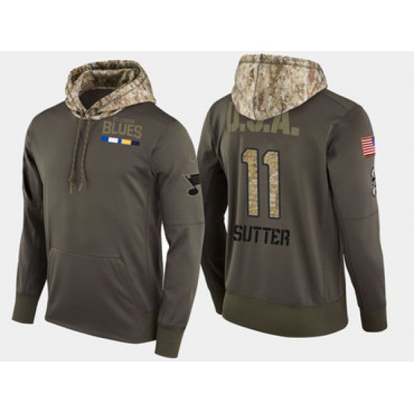 Nike St. Louis Blues 11 Brian Sutter Retired Olive Salute To Service Pullover Hoodie