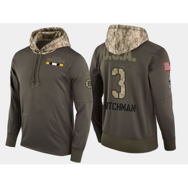 Nike Boston Bruins 3 Lionel Hitchman Retired Olive Salute To Service Pullover Hoodie
