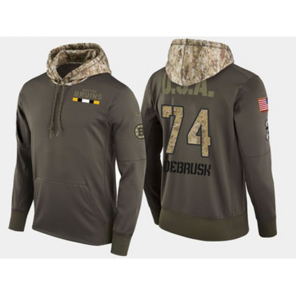 Nike Boston Bruins 74 Jake Debrusk Olive Salute To Service Pullover Hoodie