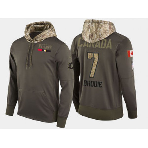 Nike Calgary Flames 7 Tj Brodie Olive Salute To Service Pullover Hoodie