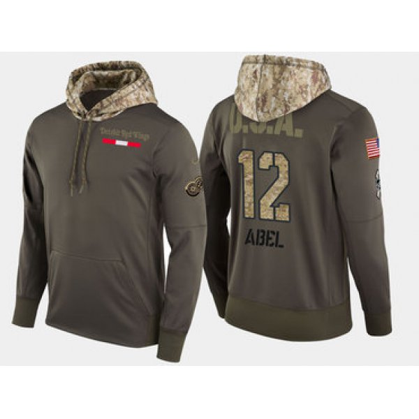 Nike Detroit Red Wings 12 Sid Abel Retired Olive Salute To Service Pullover Hoodie