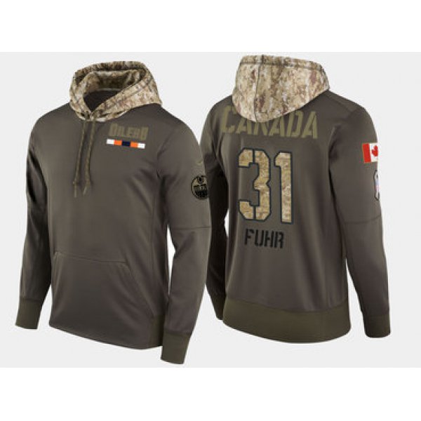 Nike Edmonton Oilers 31 Grant Fuhr Retired Olive Salute To Service Pullover Hoodie