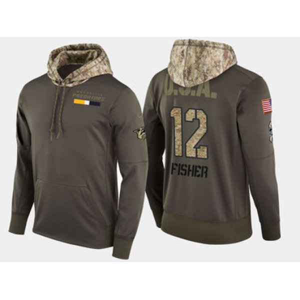 Nike Nashville Predators 12 Mike Fisher Retired Olive Salute To Service Pullover Hoodie