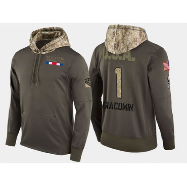 Nike New York Rangers 1 Eddie Giacomin Retired Olive Salute To Service Pullover Hoodie