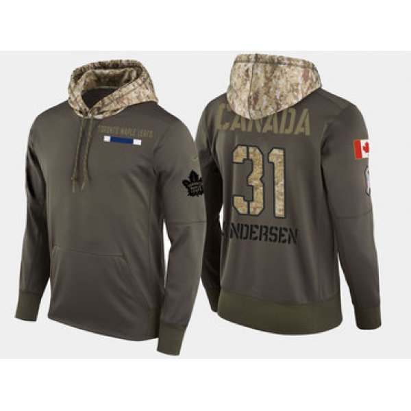 Nike Toronto Maple Leafs 31 Frederik Andersen Olive Salute To Service Pullover Hoodie