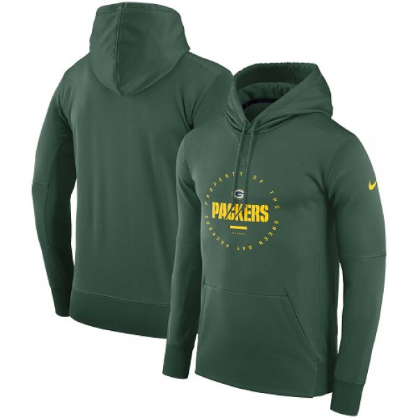 Men's Green Bay Packers Nike Green Sideline Property Of Wordmark Logo Performance Pullover Hoodie