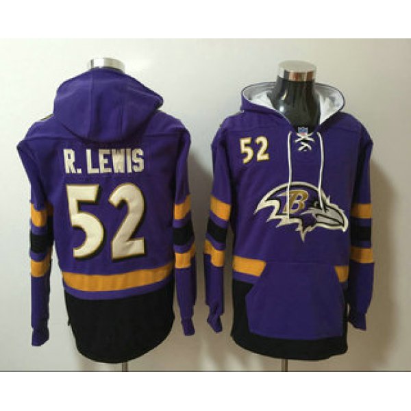 Men's Baltimore Ravens #52 Ray Lewis NEW Purple Pocket Stitched NFL Pullover Hoodie