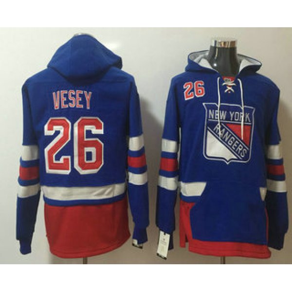 Men's New York Rangers #26 Jimmy Vesey Royal Blue Pocket Stitched NHL Old Time Hockey Pullover Hoodie