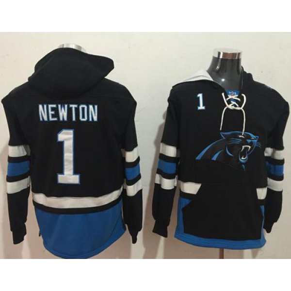 Nike Carolina Panthers #1 Cam Newton Black Blue Name & Number Pullover NFL Hoodie