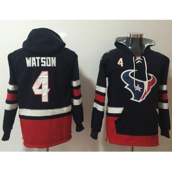 Nike Houston Texans #4 Deshaun Watson Navy Blue Red Name & Number Pullover NFL Hoodie