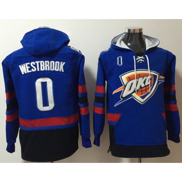Thunder #0 Russell Westbrook Blue Name & Number Pullover NBA Hoodie