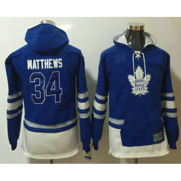 Youth Toronto Maple Leafs #34 Auston Matthews 2016 Royal Blue Throwback Pocket Stitched NHL Old Time Hockey Hoodie