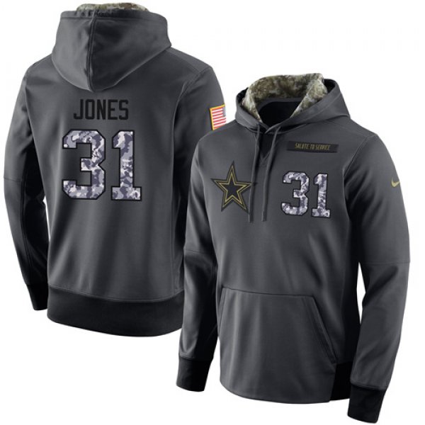 NFL Men's Nike Dallas Cowboys #31 Byron Jones Stitched Black Anthracite Salute to Service Player Performance Hoodie