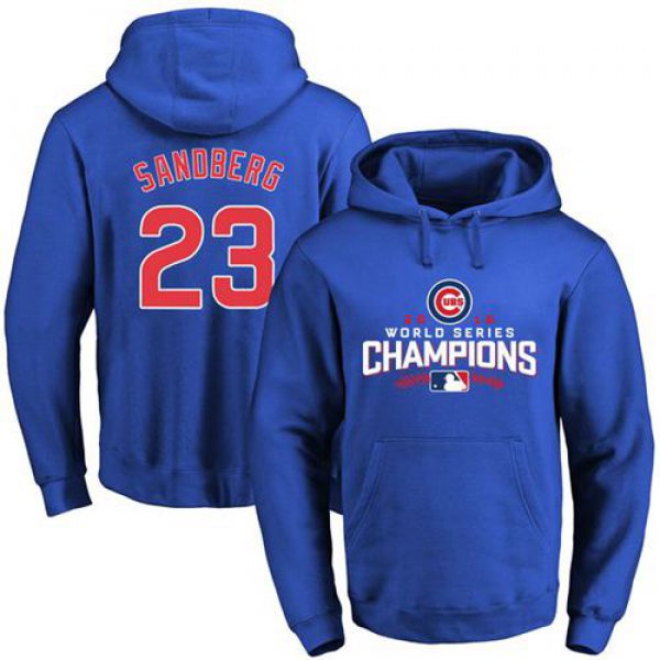 Cubs #23 Ryne Sandberg Blue 2016 World Series Champions Pullover MLB Hoodie