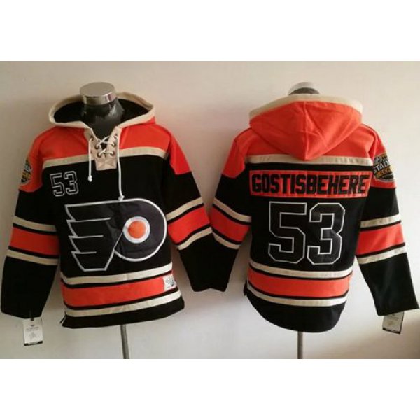 Flyers #53 Shayne Gostisbehere Black Sawyer Hooded Sweatshirt Stitched NHL Jersey