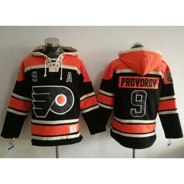 Flyers #9 Ivan Provorov Black Sawyer Hooded Sweatshirt Stitched NHL Jersey