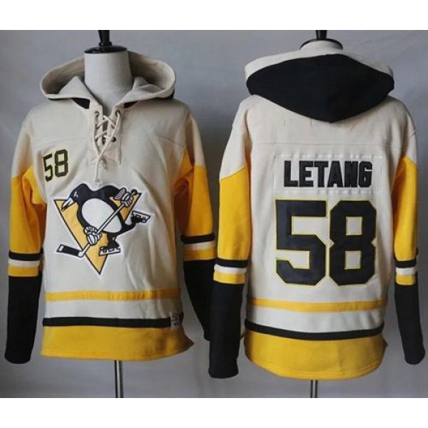 Penguins #58 Kris Letang Cream Gold Sawyer Hooded Sweatshirt Stitched NHL Jersey