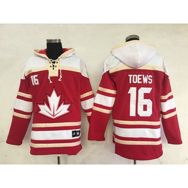 Men's Team Canada #16 Jonathan Toews 2016 World Cup of Hockey Red Stitched Old Time Hockey Hoodie