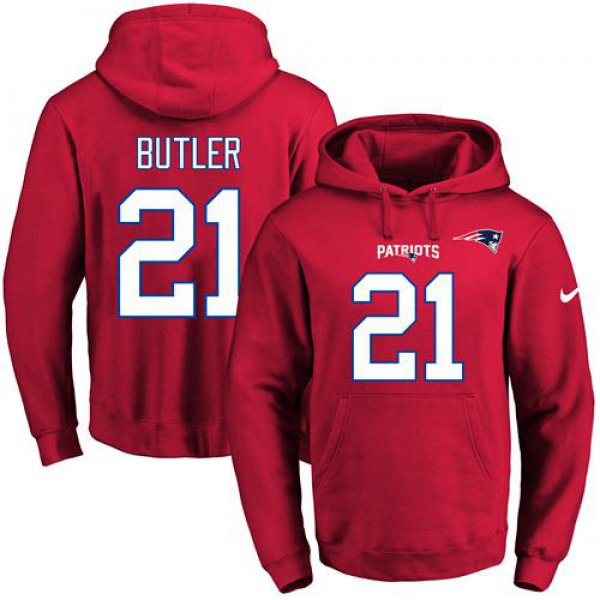 Nike Patriots #21 Malcolm Butler Red Name & Number Pullover NFL Hoodie